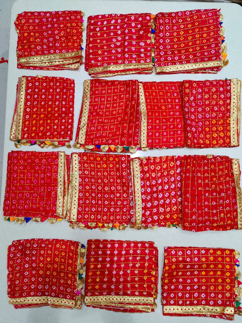 KcPc New Designer Art Silk Bandhani Dupatta for Traditional Occasions (Set of 14 Pcs )
