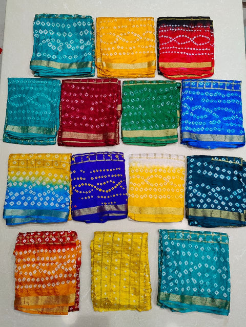KcPc New Traditional Bandhani Style Art Silk Dupatta with Zari Border (Set of 14 Pcs )