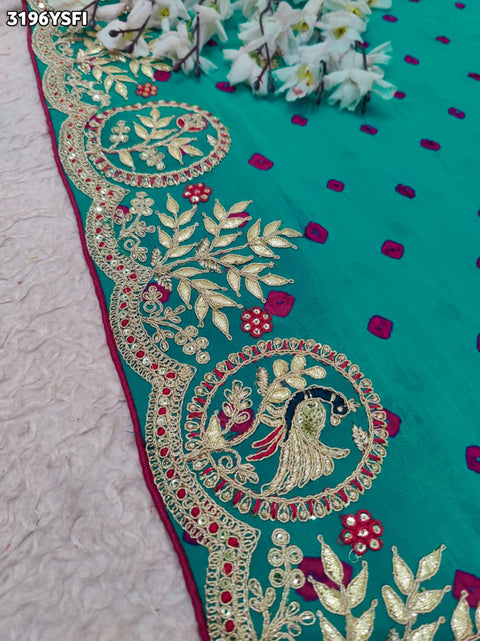 KcPc New Elegant Georgette Saree Featuring Bandhani Pattern & Embroidery  RB