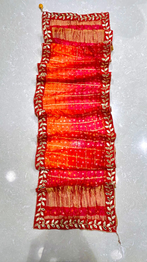 KcPc New Premium Art Silk Bandhani Dupatta with Elegant Gota Patti Border (Set of 14 Pcs )