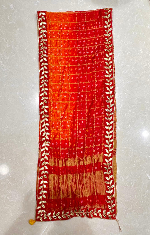 KcPc New Premium Art Silk Bandhani Dupatta with Elegant Gota Patti Border (Set of 14 Pcs )