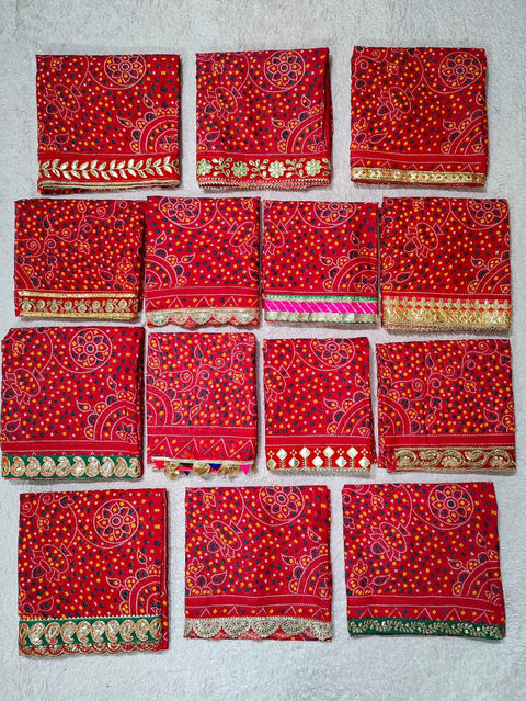 KcPc New Ethnic Cotton Kerala Bandhej Pila Chunri Combo Set (14 Pieces)