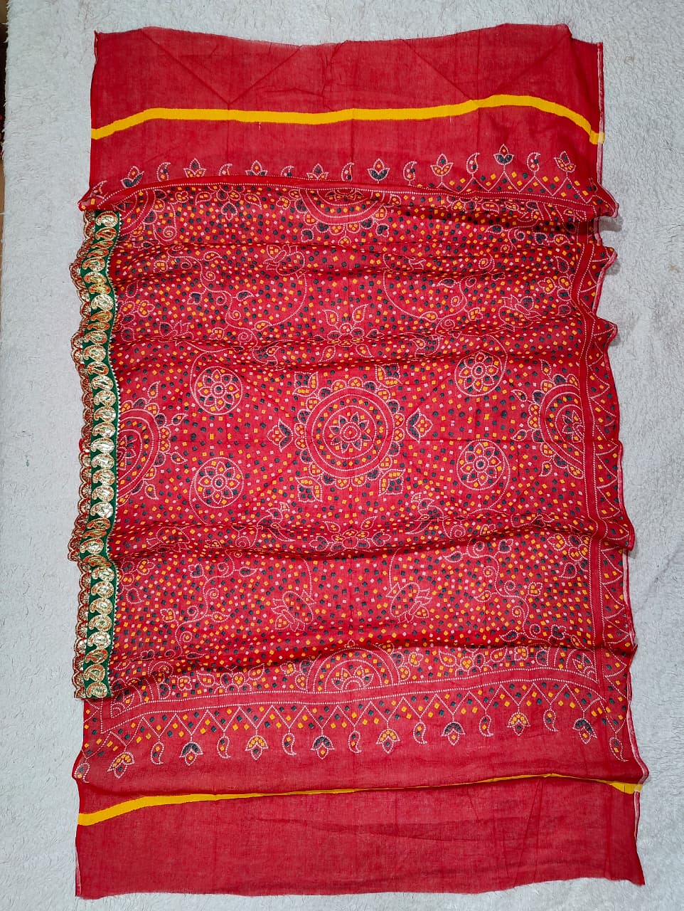KcPc New Ethnic Cotton Kerala Bandhej Pila Chunri Combo Set (14 Pieces)