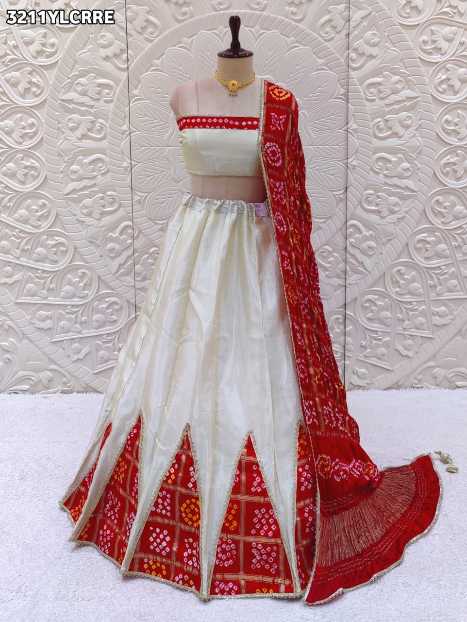 KcPc New Upada Silk Bandhani Style Lehenga with Embroidery Work SSB