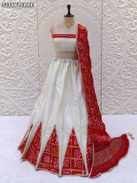 KcPc New Upada Silk Bandhani Style Lehenga with Embroidery Work   SSB
