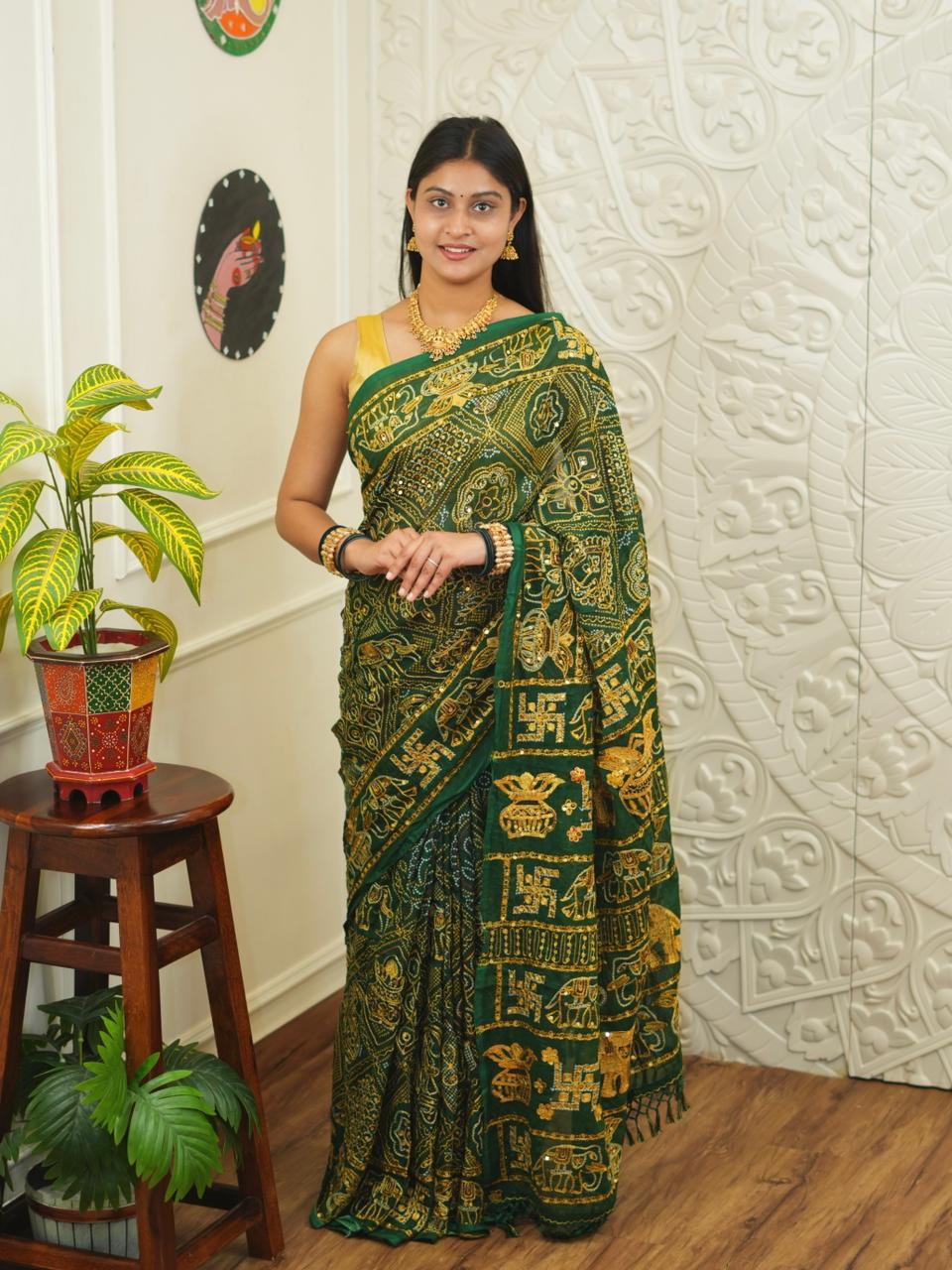 Buy Designer Vintage Look Cotton Ghatchola Aara Tari Work Saree KcPc