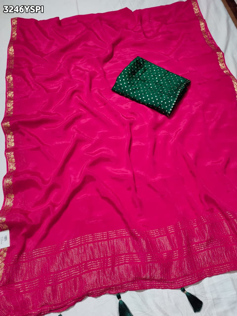 KcPc New Royal Festive Wear Chinon Silk Saree with Designer Style Zari Border   RB