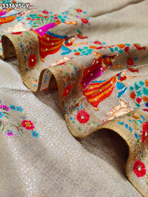 KcPc New Traditional Kalamkari Art in Pure Tissue Silk Saree with Gulin Detailing   RB