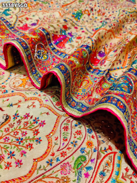 KcPc New Traditional Meenakari Charm in Tusser Tissue Gold Saree with Zardosi Work  RB