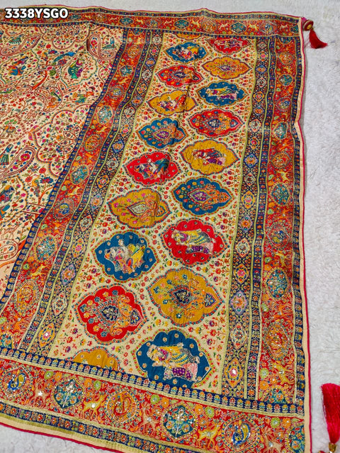 KcPc New Traditional Meenakari Charm in Tusser Tissue Gold Saree with Zardosi Work  RB