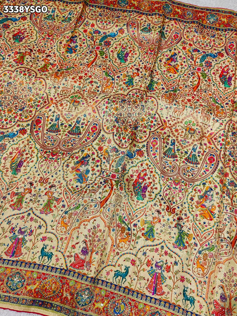 KcPc New Traditional Meenakari Charm in Tusser Tissue Gold Saree with Zardosi Work  RB