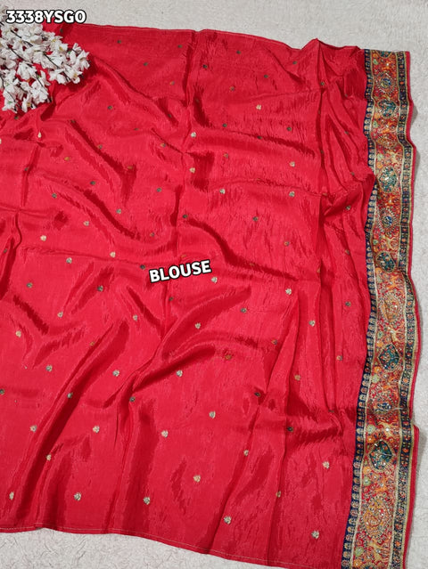 KcPc New Traditional Meenakari Charm in Tusser Tissue Gold Saree with Zardosi Work  RB