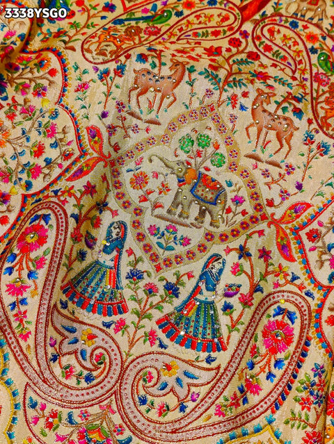 KcPc New Traditional Meenakari Charm in Tusser Tissue Gold Saree with Zardosi Work  RB