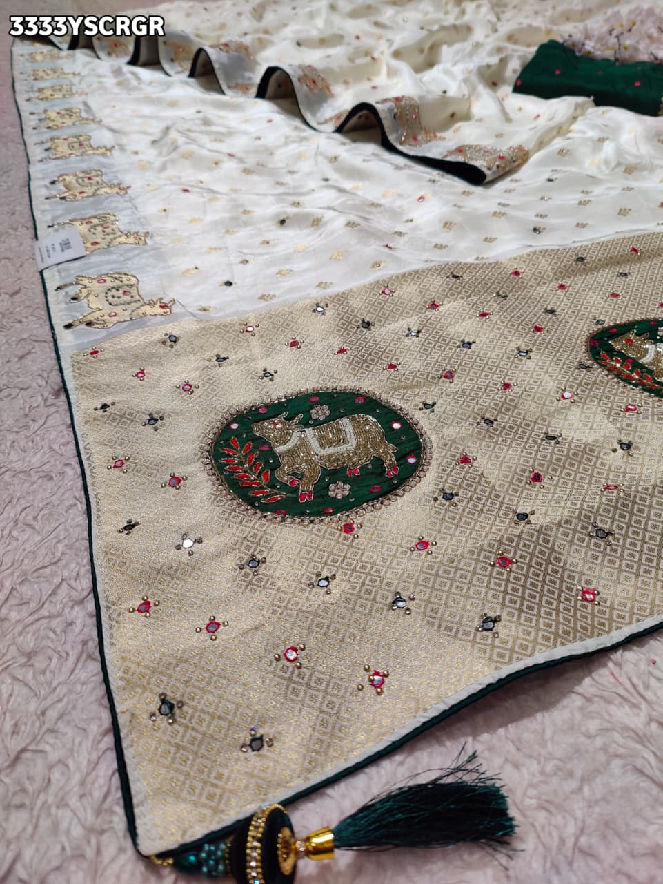 Buy New Premium Banarasi Saree with Mirror Embellishment KcPc