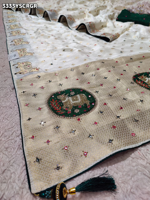 KcPc New Premium Upada Silk Banarasi Saree with Mirror Embellishment   RB