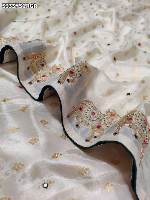 KcPc New Premium Upada Silk Banarasi Saree with Mirror Embellishment   RB