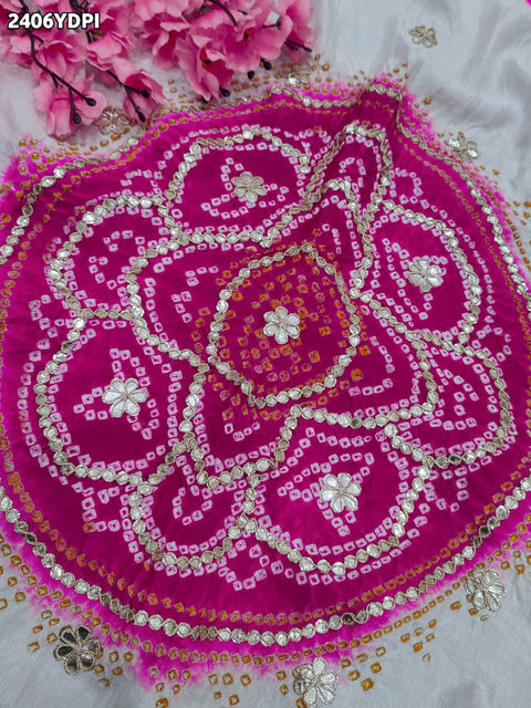 KcPc New Premium Gaji Silk Dupatta with Hand Bandhani & Gota Patti Work  AMT