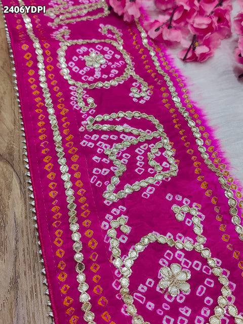 KcPc New Premium Gaji Silk Dupatta with Hand Bandhani & Gota Patti Work  AMT