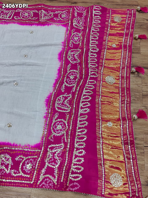 KcPc New Premium Gaji Silk Dupatta with Hand Bandhani & Gota Patti Work  AMT