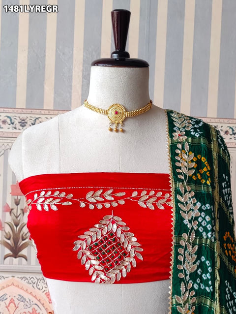 KcPc New Pure Gaji Silk Bandhani Lehenga with Traditional Gotapatti Work   BTU