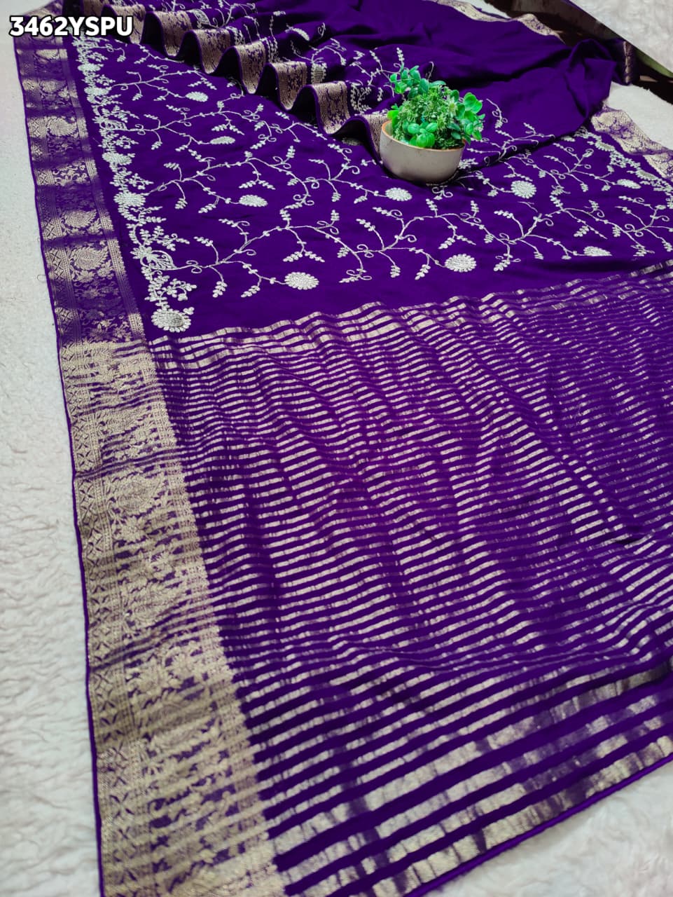 Buy New Elegant Banarasi Style Saree with Traditional Pittan Work KcPc