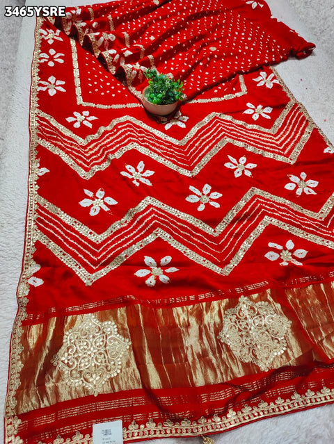 KcPc New Festive Wear Modal Silk Bandhani Style Saree with Gotapatti Work MOH