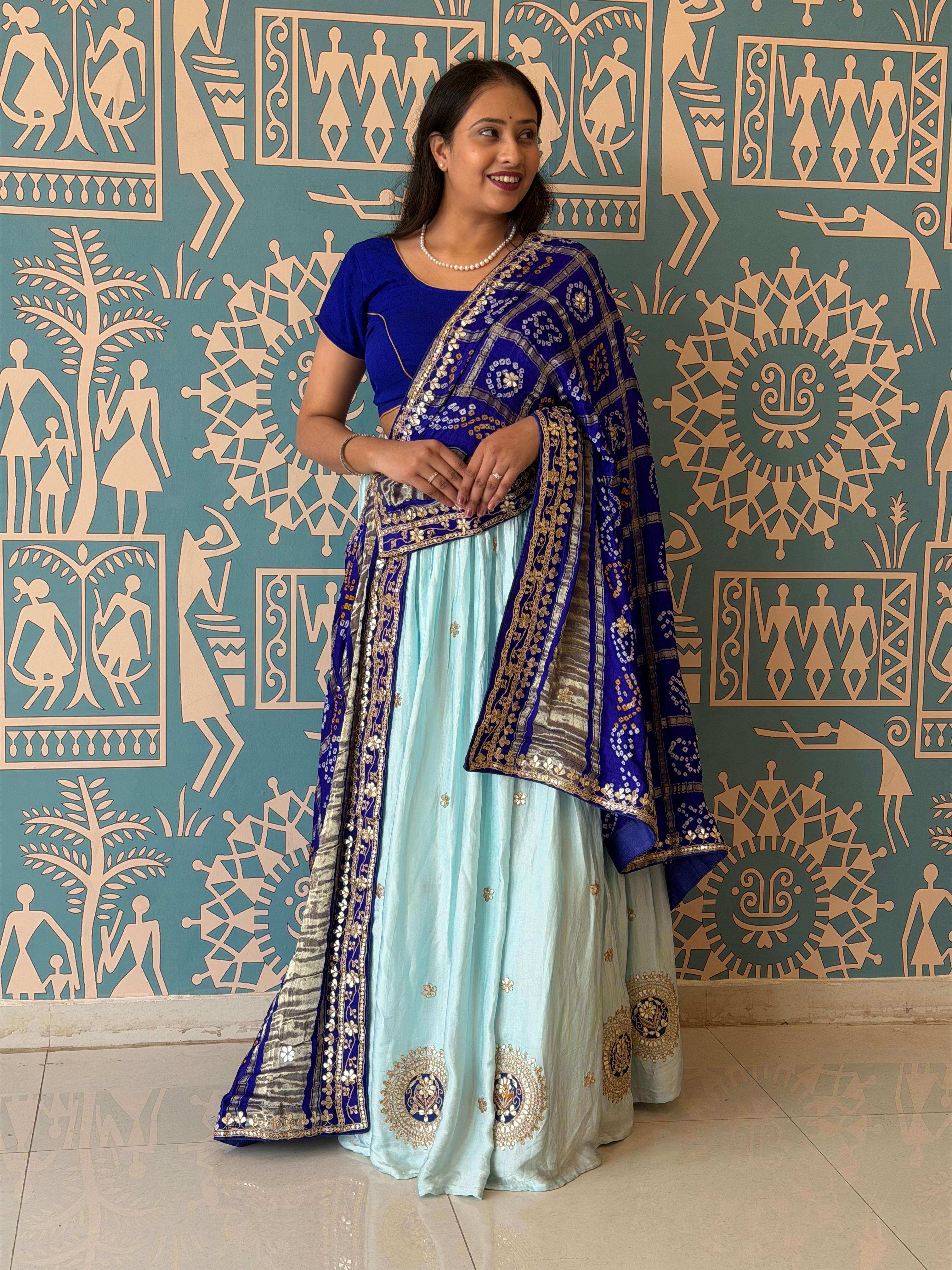 KcPc New BeautifulGaji Silk Bandhani Style With Gotapatti Work Lehenga satisSATISH