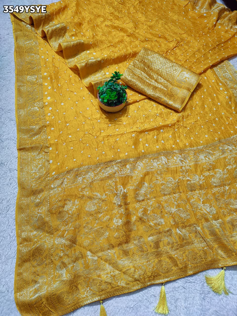 KcPc New  Munga Silk Bandhani Style Saree with Blouse – Festive Collection  RB
