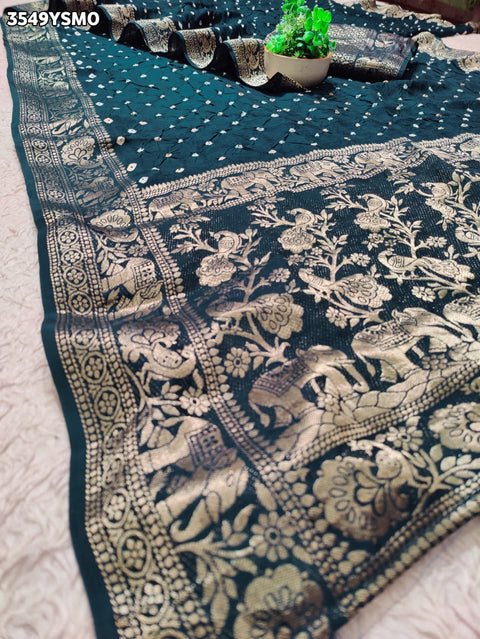 KcPc New Premium Munga Silk Bandhani Style Saree for Festive Wear  RB