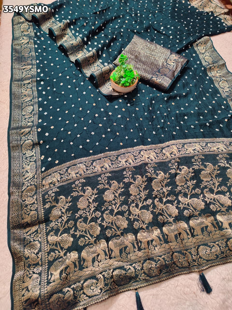 KcPc New Premium Munga Silk Bandhani Style Saree for Festive Wear  RB