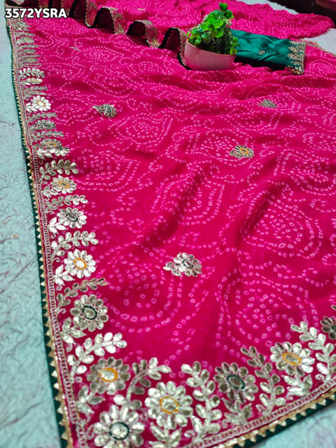 KcPc New  Designer Georgette Bandhani Saree with Gota Patti Work  SARIKA