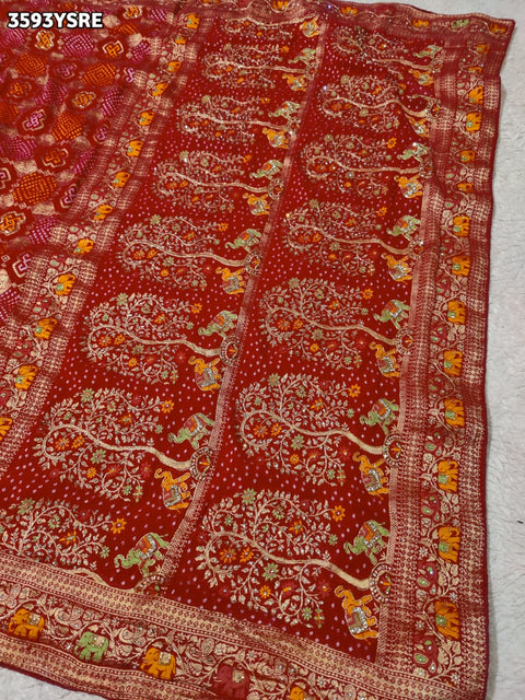 KcPc New Traditional Bandhani Pattern Georgette Party & Festive Saree  VK