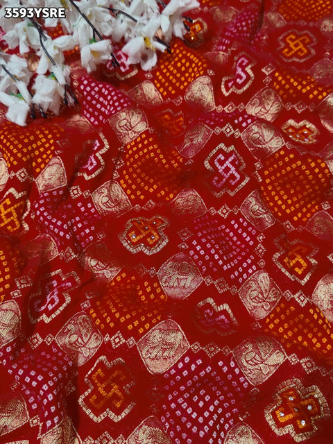 KcPc New Traditional Bandhani Pattern Georgette Party & Festive Saree  VK