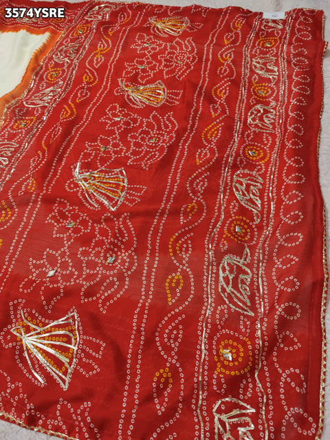 KcPc New Elegant Georgette Faag Style Saree with Gotapatti Work  PDM