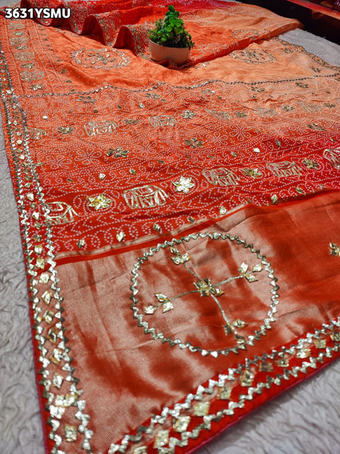 Buy New Festive Russian Silk Fancy Saree with Gotapatti Work KcPc