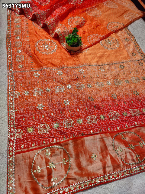 Buy New Festive Russian Silk Fancy Saree with Gotapatti Work KcPc