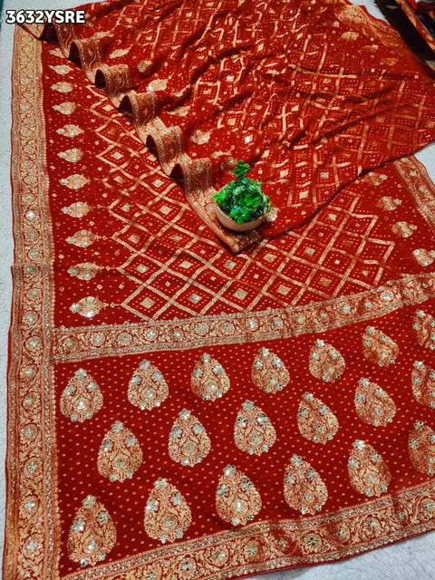 Buy New Premium Saree in Bandhani Style with Cutdana Work KcPc