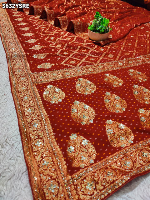  New Premium Georgette Saree in Bandhani Style with Cutdana Work