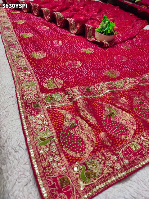 Buy New Festive Bandhani Saree with Cutdana Work KcPc