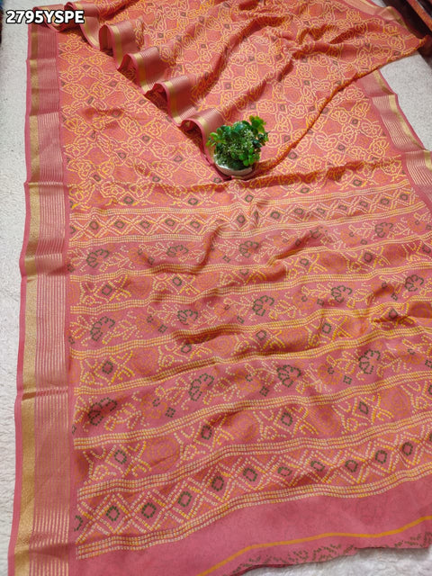 KcPc New Premium Chiffon Bandhani Saree with Woven Thread Border KDN