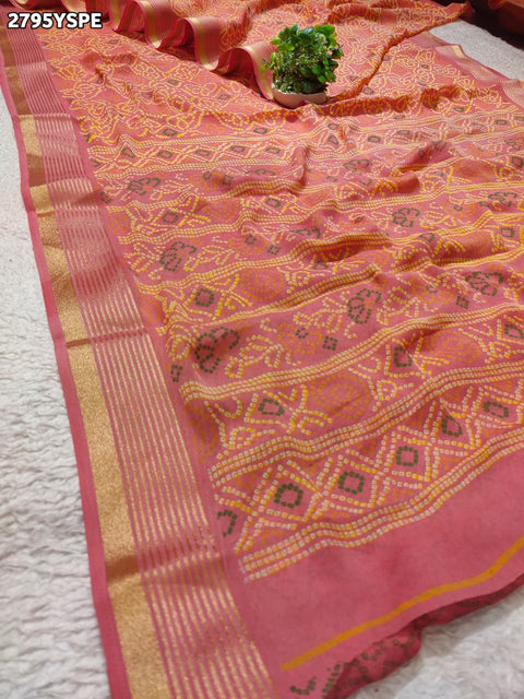 KcPc New Premium Chiffon Bandhani Saree with Woven Thread Border KDN