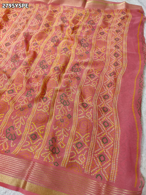 KcPc New Premium Chiffon Bandhani Saree with Woven Thread Border KDN