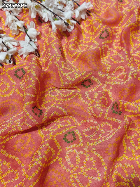 KcPc New Premium Chiffon Bandhani Saree with Woven Thread Border KDN