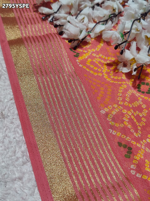 KcPc New Premium Chiffon Bandhani Saree with Woven Thread Border KDN