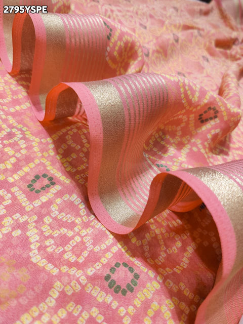 KcPc New Premium Chiffon Bandhani Saree with Woven Thread Border KDN