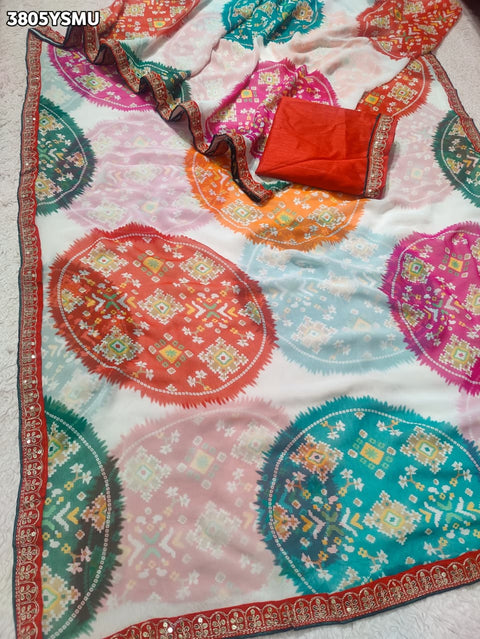 KcPc New Chiffon Bandhani Style Saree with Tari Work STL