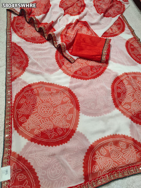 KcPc New Premium Chiffon Bandhani Saree Fine Tari Work Detailing STL