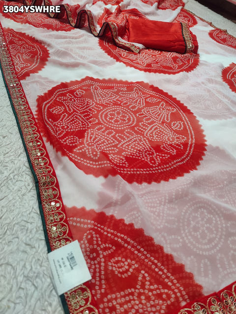 KcPc New Premium Chiffon Bandhani Saree Fine Tari Work Detailing STL