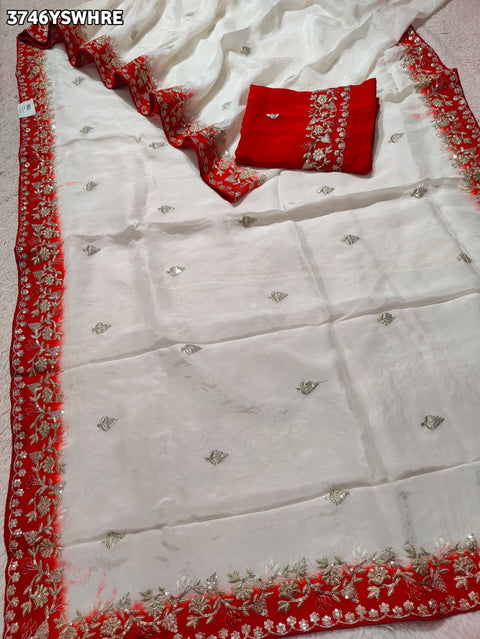 KcPc New HO Silk Faag Style Saree with Embroidery Tar Work NATH