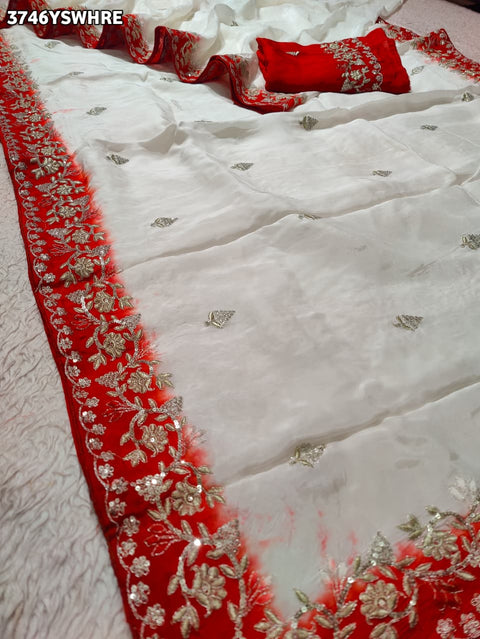 KcPc New HO Silk Faag Style Saree with Embroidery Tar Work NATH